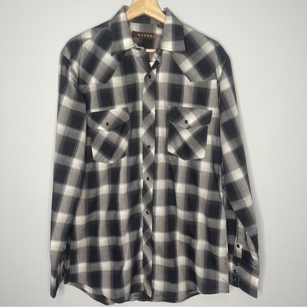 Men’s new Roper plaid‎ cowboy western button up shirt size medium